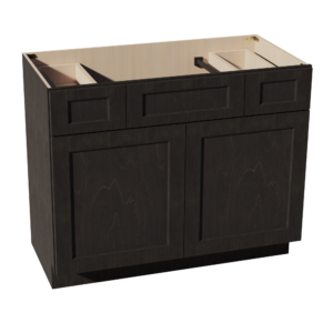 HG-VSD4221: Dark Gray Shaker  42"W x 34-1/2"H x 21"D 2 Doors, 2 Drawers & 1 False Drawer Centered Vanity Sink Base Cabinets