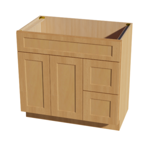 HT-VSD3621R: Timber Wood Shaker 36"W x 34-1/2"H x 21"D 2 Doors & 2 Right Drawers Offset Vanity Sink Base Cabinets