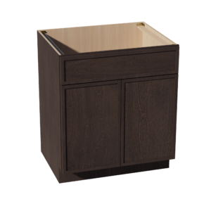 SM-SB30: Mocha Brown Slim Shaker 30" 2 Doors 1 False Drawer Sink Base Cabinet