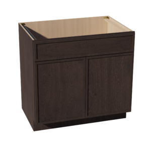 SM-SB36: Mocha Brown Slim Shaker 36" 2 Doors 1 False Drawer Sink Base Cabinet