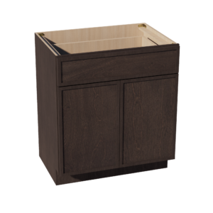 SM-VB3021: Mocha Brown Slim Shaker 30"W x 34-1/2"H x 21"D 2 Doors & 1 Drawer Double Door Vanity Base Cabinets