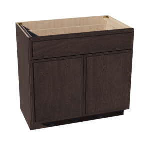SM-VB3621: Mocha Brown Slim Shaker 36"W x 34-1/2"H x 21"D 2 Doors & 1 Drawer Double Door Vanity Base Cabinets