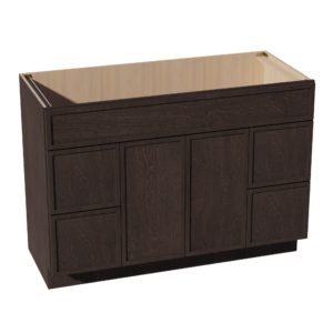 SM-VSD4821: Mocha Brown Slim Shaker 48"W x 34-1/2"H x 21"D 2 Doors, 4 Drawers & 1 False Drawer Centered Vanity Sink Base Cabinets