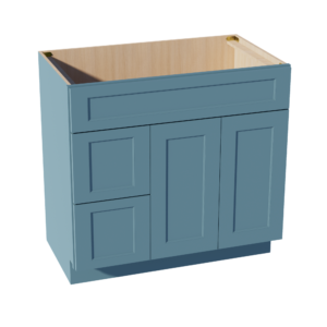 TG-VSD3621L: Soft Green Shaker 36"W x 34-1/2"H x 21"D 2 Doors & 2 Left Drawers Offset Vanity Sink Base Cabinets
