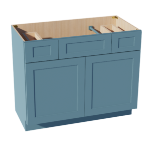 TG-VSD4221: Soft Green Shaker  42"W x 34-1/2"H x 21"D 2 Doors, 2 Drawers & 1 False Drawer Centered Vanity Sink Base Cabinets