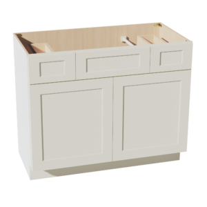 TW-VSD4221: Creamy White Shaker  42"W x 34-1/2"H x 21"D 2 Doors, 2 Drawers & 1 False Drawer Centered Vanity Sink Base Cabinets