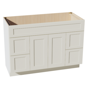 TW-VSD4821: Creamy White Shaker 48"W x 34-1/2"H x 21"D 2 Doors, 4 Drawers & 1 False Drawer Centered Vanity Sink Base Cabinets