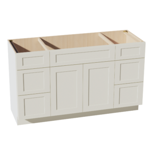 TW-VSD60SINGLE: Creamy White Shaker 60"W x 34-1/2"H x 21"D 2 Doors, 6 Drawers & 1 False Drawer Single Sink Vanity Base Combo Cabinets