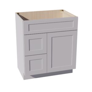 HA-VSD3021L: Ash Gray Shaker 30"W x 34-1/2"H x 21"D 1 Door & 2 Left Drawers Offset Vanity Sink Base Cabinets
