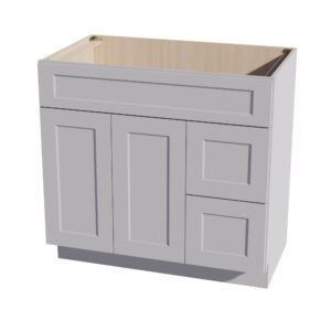 HA-VSD3621R: Ash Gray Shaker 36"W x 34-1/2"H x 21"D 2 Doors & 2 Right Drawers Offset Vanity Sink Base Cabinets