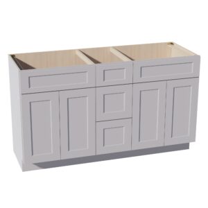 HA-VSD60DOUBLEE: Ash Gray Shaker 60"W x 34-1/2"H x 21"D 4 Doors, 3 Drawers & 2 False Drawers Double Sink Vanity Base Combo Cabinets