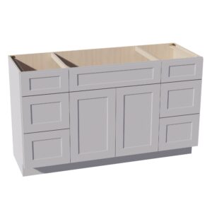 HA-VSD60SINGLE: Ash Gray Shaker 60"W x 34-1/2"H x 21"D 2 Doors, 6 Drawers & 1 False Drawer Single Sink Vanity Base Combo Cabinets
