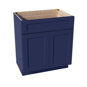 HB-VB3021: Indigo Blue Shaker 30"W x 34-1/2"H x 21"D 2 Doors & 1 Drawer Double Door Vanity Base Cabinets