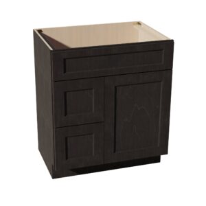 HG-VSD3021L: Dark Gray Shaker 30"W x 34-1/2"H x 21"D 1 Door & 2 Left Drawers Offset Vanity Sink Base Cabinets