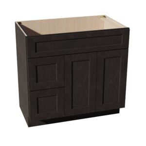 HG-VSD3621L: Dark Gray Shaker 36"W x 34-1/2"H x 21"D 2 Doors & 2 Left Drawers Offset Vanity Sink Base Cabinets