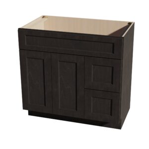 HG-VSD3621R: Dark Gray Shaker 36"W x 34-1/2"H x 21"D 2 Doors & 2 Right Drawers Offset Vanity Sink Base Cabinets