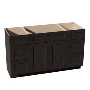 HG-VSD60SINGLE: Dark Gray Shaker 60"W x 34-1/2"H x 21"D 2 Doors, 6 Drawers & 1 False Drawer Single Sink Vanity Base Combo Cabinets